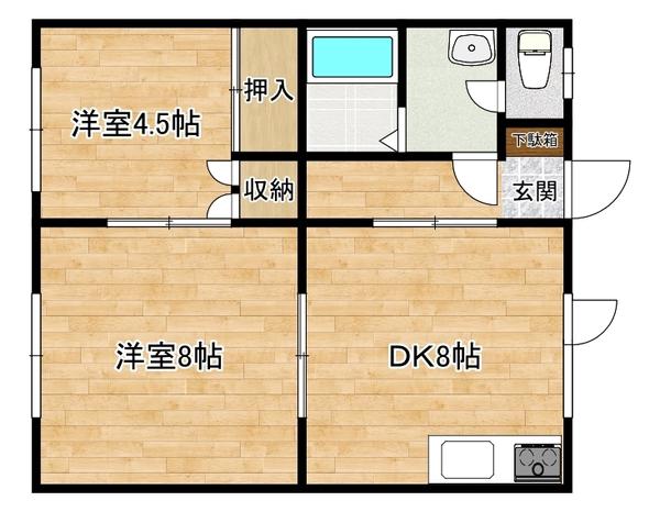 コーポ原(2DK/2階)の間取り写真