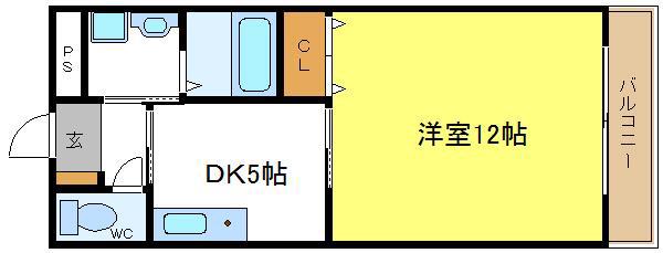 ビッグルーム平野(1DK/2階)の間取り写真