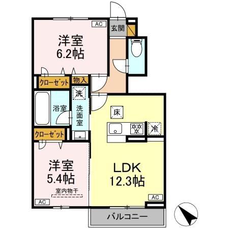 SAGINUMA GARDEN COURT SERENUS(2LDK/1階)の間取り写真