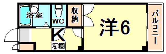阪神本線 姫島駅 徒歩2分 5階建 築34年(1K/5階)の間取り写真