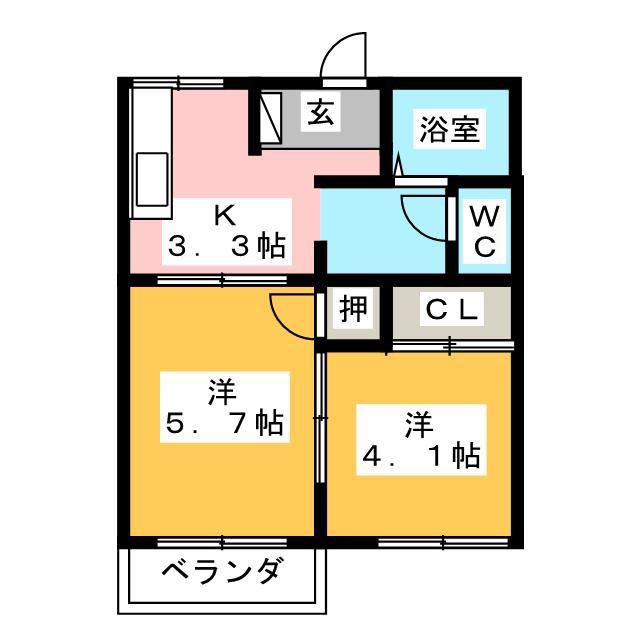 コーポ大間A棟(2K/2階)の間取り写真
