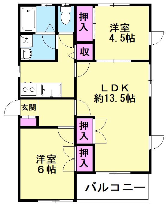 ＪＲ高崎線 本庄駅 徒歩20分 2階建 築21年(2LDK/1階)の間取り写真