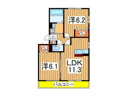 カシータ3(2LDK/2階)の間取り写真