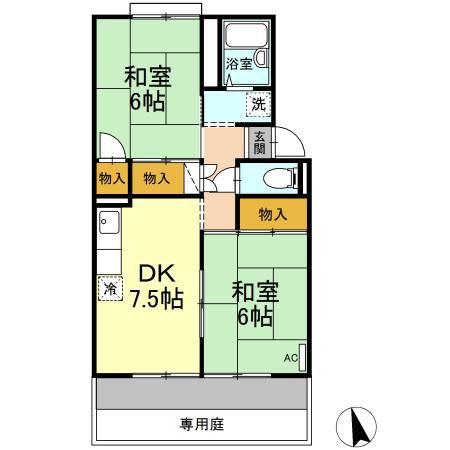 ファミールえんざ C棟(2DK/1階)の間取り写真