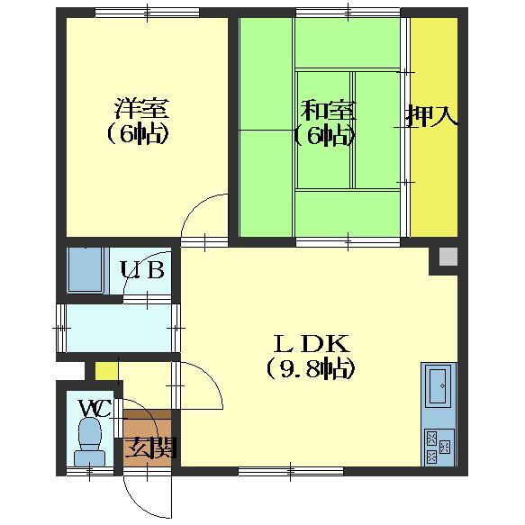 コーポ衣笠NO2(2LDK/2階)の間取り写真