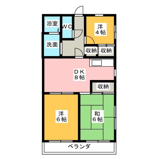 グランドパレス白鳥(3DK/4階)の間取り写真