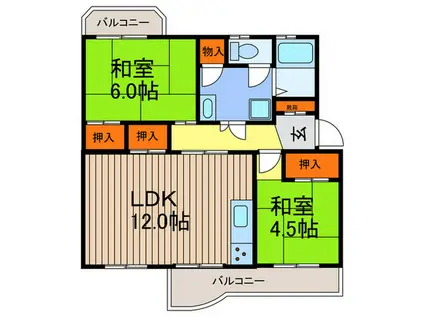 男山第4303号棟(2LDK/5階)の間取り写真