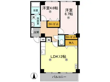 フィネス三条(2LDK/1階)の間取り写真