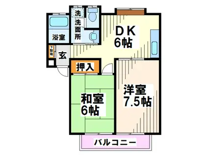 ハイム朝倉 当社管理物件(2DK/2階)の間取り写真
