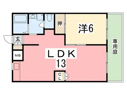 フラッツ東今宿E棟(1LDK/1階)の間取り写真