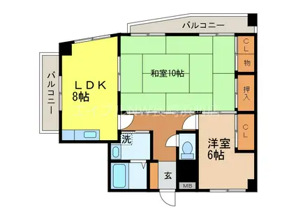 シャル夢館本尾(2LDK/3階)の間取り写真