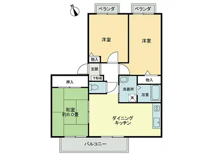 フォブールあすかA(3DK/2階)の間取り写真