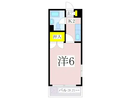 コーポラス笹貫 B棟(1K/1階)の間取り写真