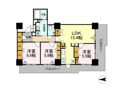 Dグラフォート盛岡駅前タワーズコテージ(3LDK/14階)の間取り写真