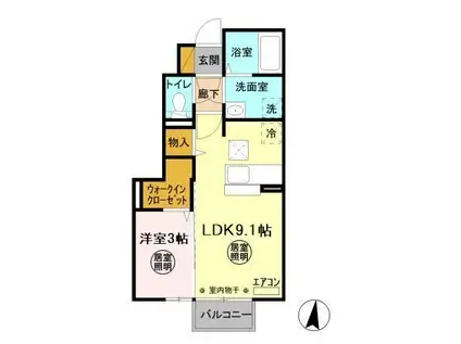 ヴィラアペーゴII(1LDK/1階)の間取り写真