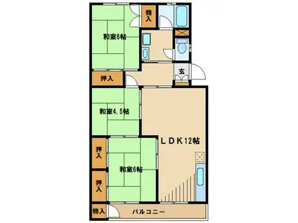 入間仏子団地4号棟(3LDK/2階)の間取り写真