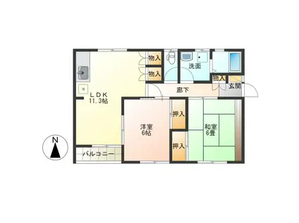 旭ヶ丘アネックス(2LDK/2階)の間取り写真