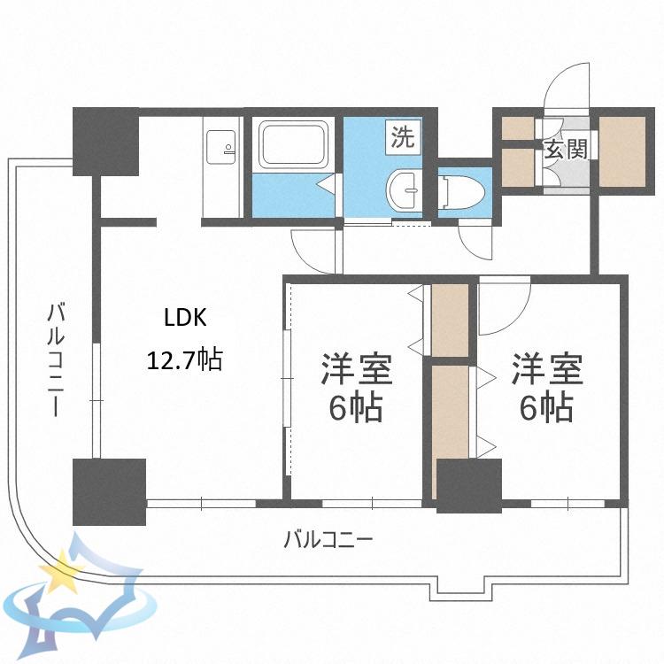 ティアラタワー中島倶楽部(2LDK/6階)の間取り写真