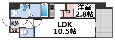 ワールドアイ大阪フェリーチェ(1LDK/10階)の間取り写真