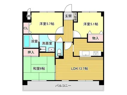 もみじマンションコンセール一の宮(3LDK/8階)の間取り写真