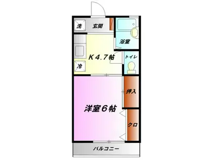 ドミール五番館(1K/2階)の間取り写真