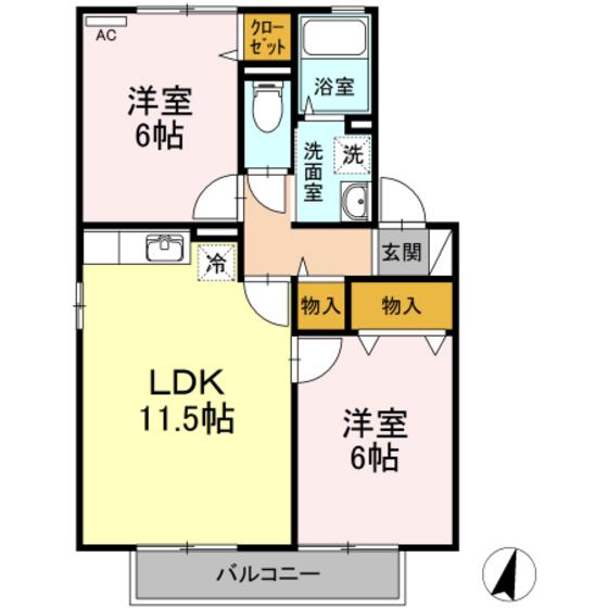 メゾンプリネール A棟(2LDK/2階)の間取り写真