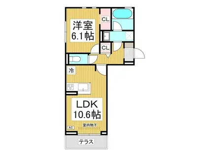 ヘシレ中御所(1LDK/1階)の間取り写真