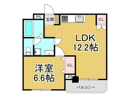 甲子園ニューハイツ(1LDK/3階)の間取り写真