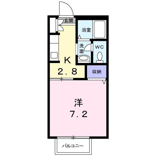 ディアス中塚 B(1K/1階)の間取り写真