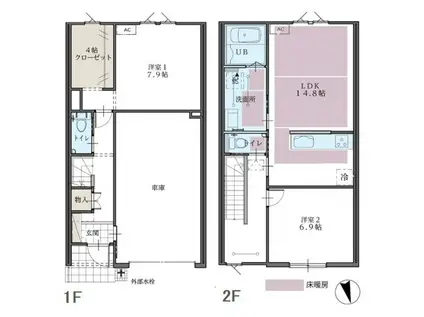 リースORレント/スターティングホーム上袋A棟(2LDK/1階)の間取り写真