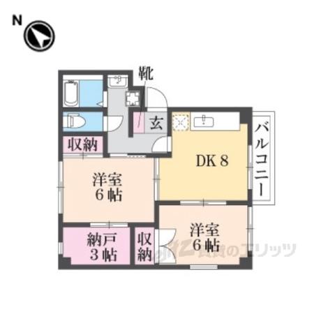 ハイライフ東生駒(2DK/1階)の間取り写真