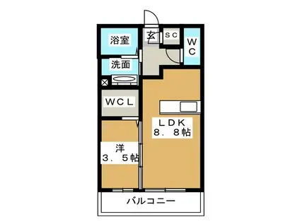 サンセール若里(1LDK/2階)の間取り写真