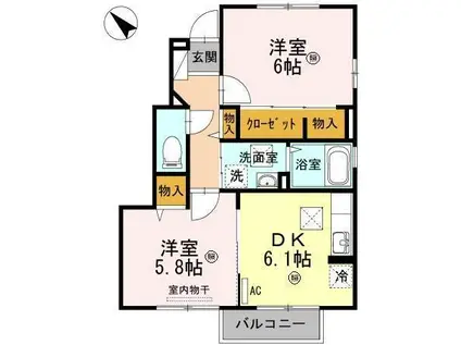 メゾン・ド・ソウェルB棟(2DK/1階)の間取り写真