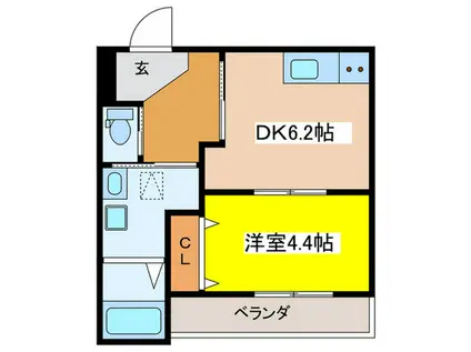 一条通共同計画(1DK/2階)の間取り写真