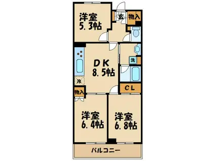 第2ゼルコーバ烏山(3DK/4階)の間取り写真