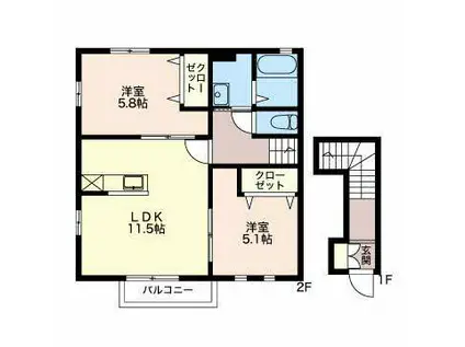 DUPLEX与一 A棟(2LDK/2階)の間取り写真