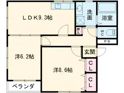 エルヴェンセドール(2LDK/3階)の間取り写真
