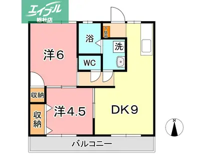 グランアムールもず I(2DK/2階)の間取り写真