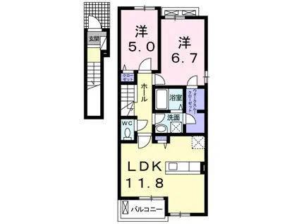 エアリーガーデンAB(2LDK/2階)の間取り写真