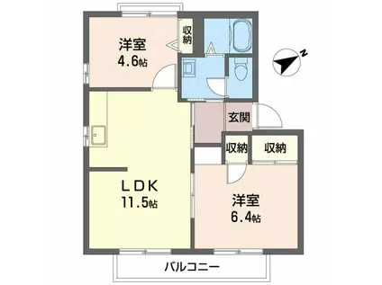 ディアス宇部坂 AB棟(2LDK/1階)の間取り写真