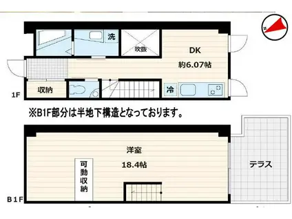 SUNBRIGHT YOYOGI PARK(1DK/1階)の間取り写真