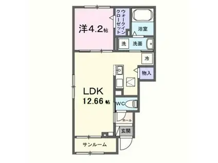 グラムス レビン(1LDK/1階)の間取り写真