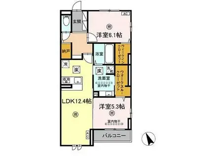 リアン朝霧(2LDK/1階)の間取り写真