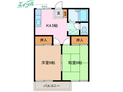 モンシャトー C棟(2K/1階)の間取り写真