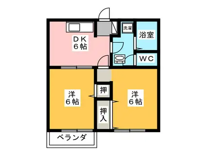 アーバンパレス B(2DK/1階)の間取り写真