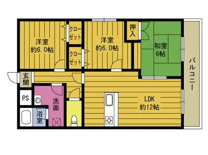 ウインダム平松(3LDK/2階)の間取り写真