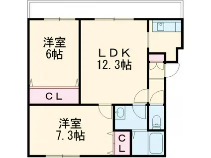 リバティ恵庭(2LDK/1階)の間取り写真