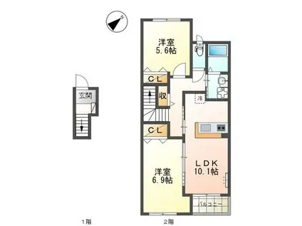 アジュール ブラン(2LDK/2階)の間取り写真
