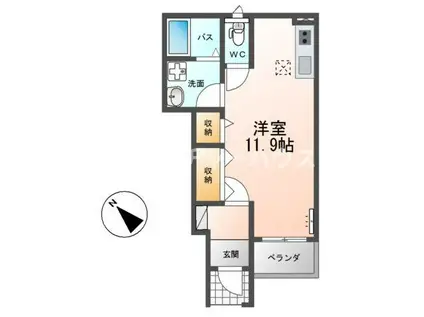 アメニティーハウス(ワンルーム/1階)の間取り写真