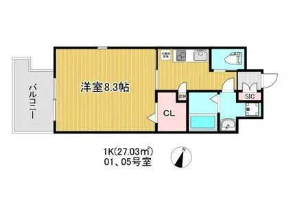 フォレストグレイス高井田I(1K/11階)の間取り写真